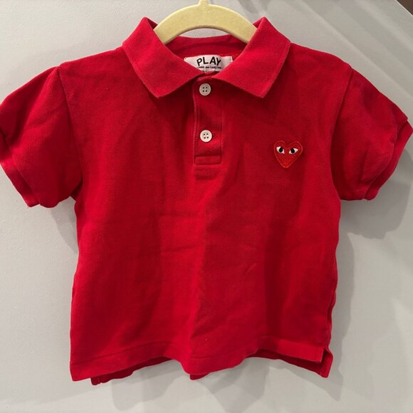 Comme des Garcons PLAY Other - Comme des Garcons PLAY Kids Size 2 Red Cotton Heart Polo Shirt